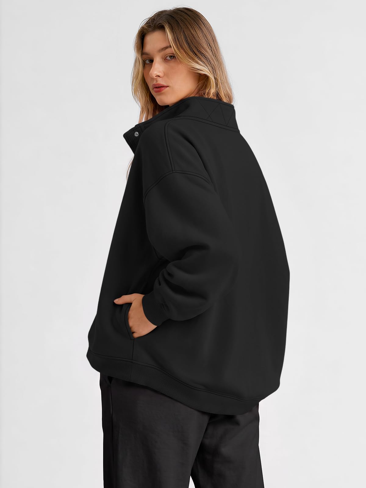 Trendy Queen Womens Oversized Sweatshirts with Snap Button Henley Collar