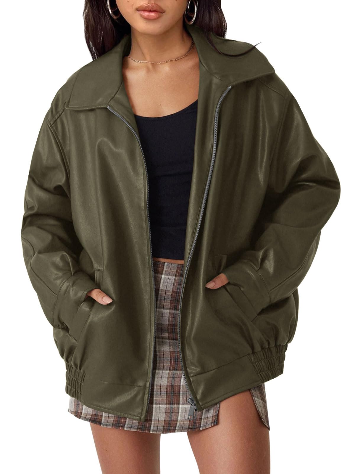 AUTOMET Women's Oversized Faux Leather Jacket