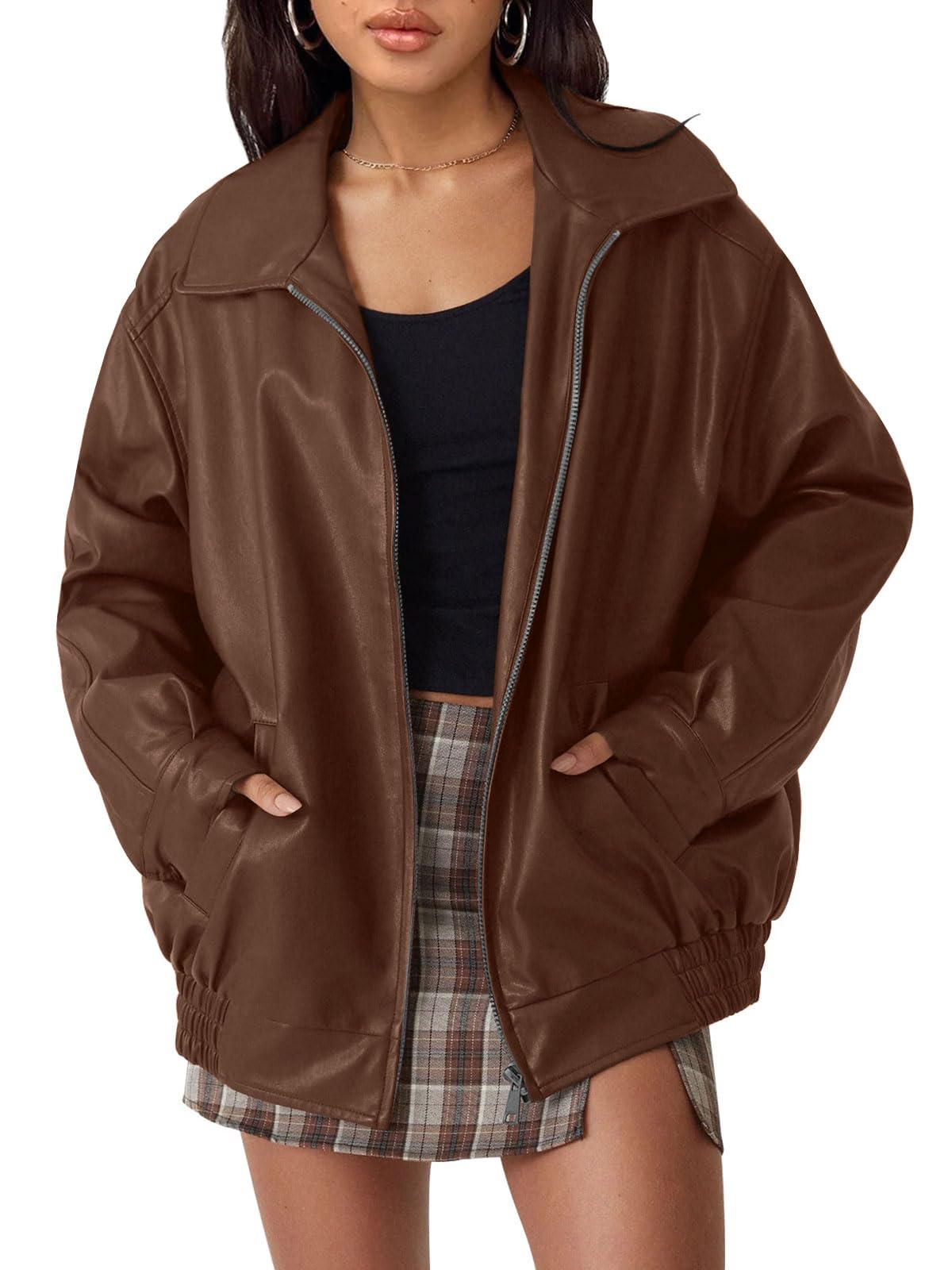 AUTOMET Women's Oversized Faux Leather Jacket