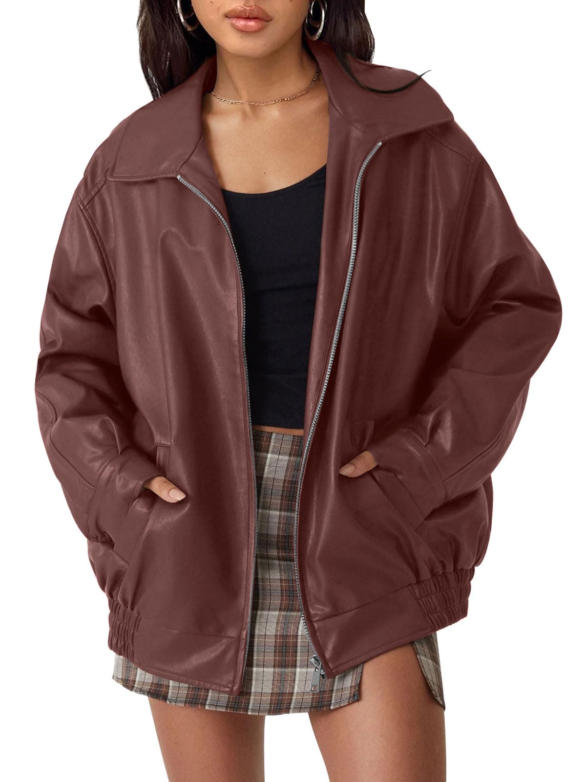 AUTOMET Women's Oversized Faux Leather Jacket