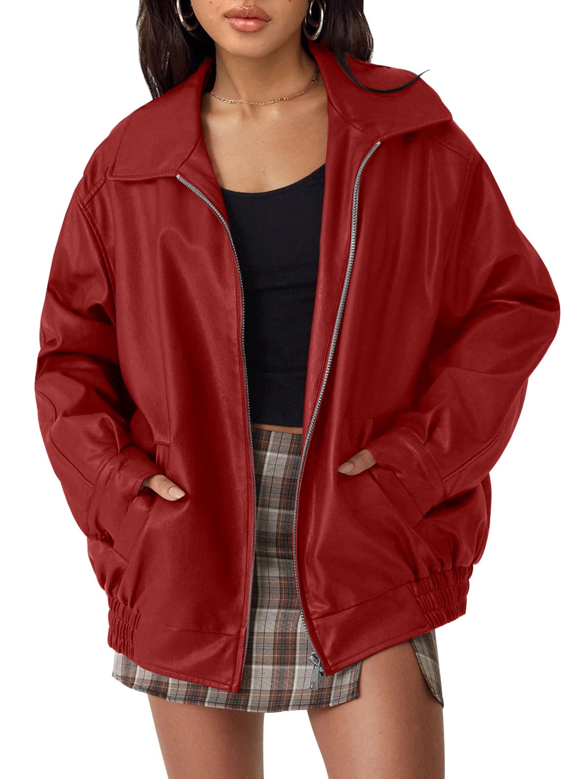 AUTOMET Women's Oversized Faux Leather Jacket