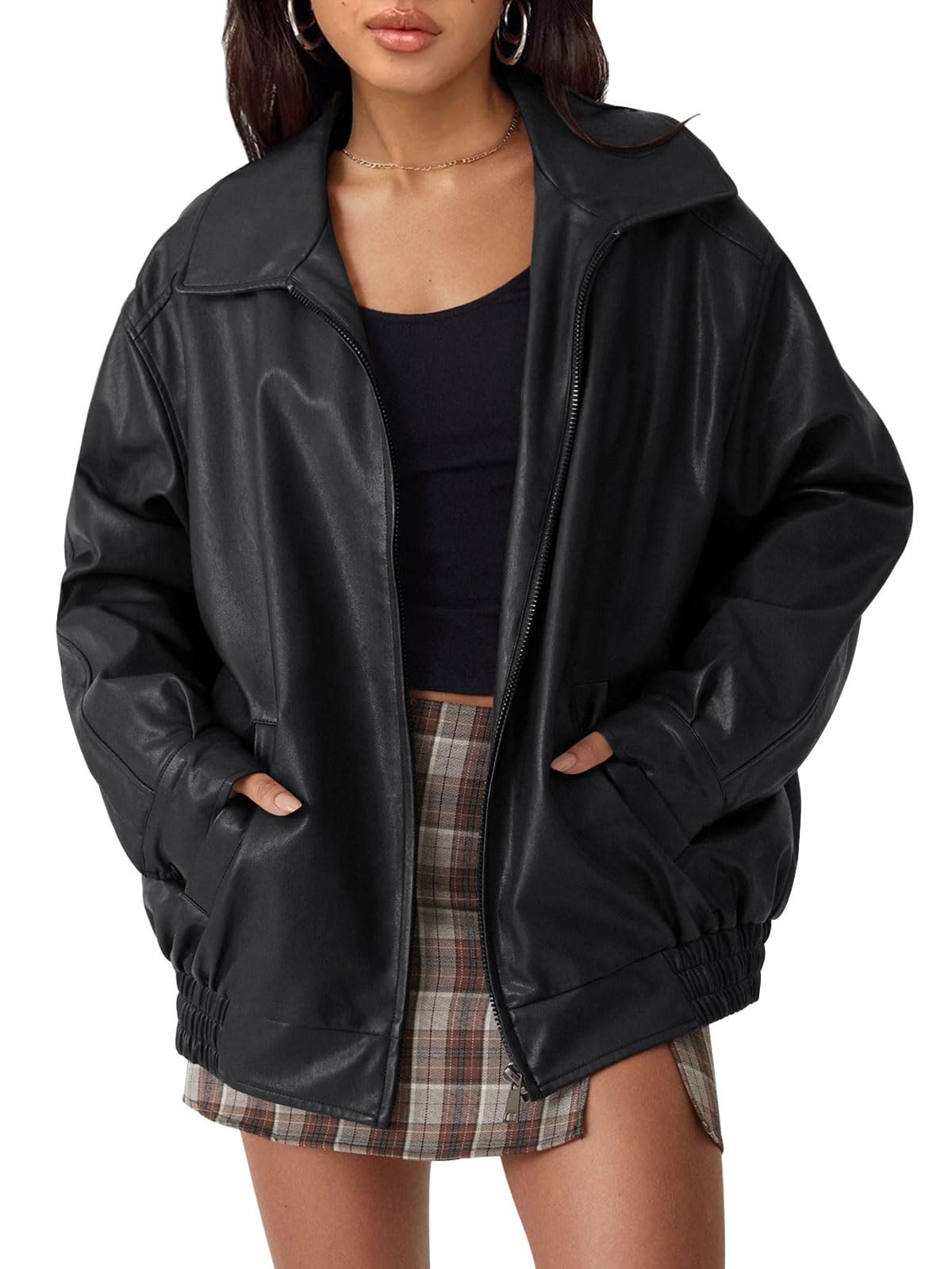 AUTOMET Women's Oversized Faux Leather Jacket
