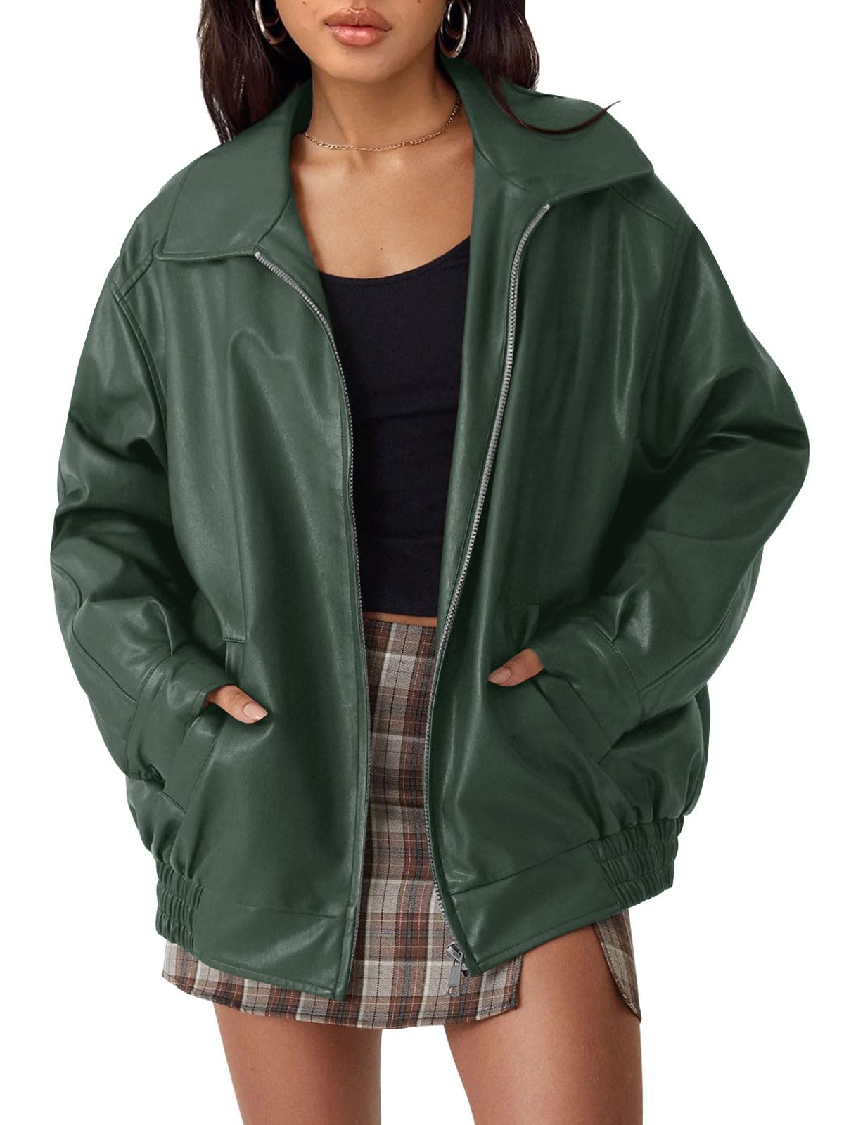 AUTOMET Women's Oversized Faux Leather Jacket