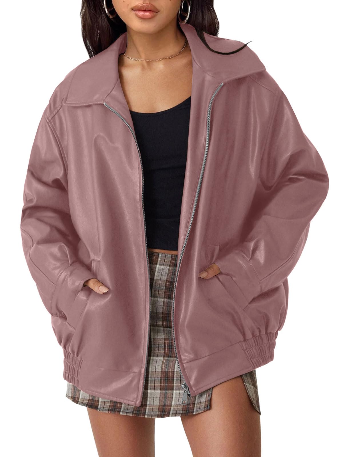 AUTOMET Women's Oversized Faux Leather Jacket