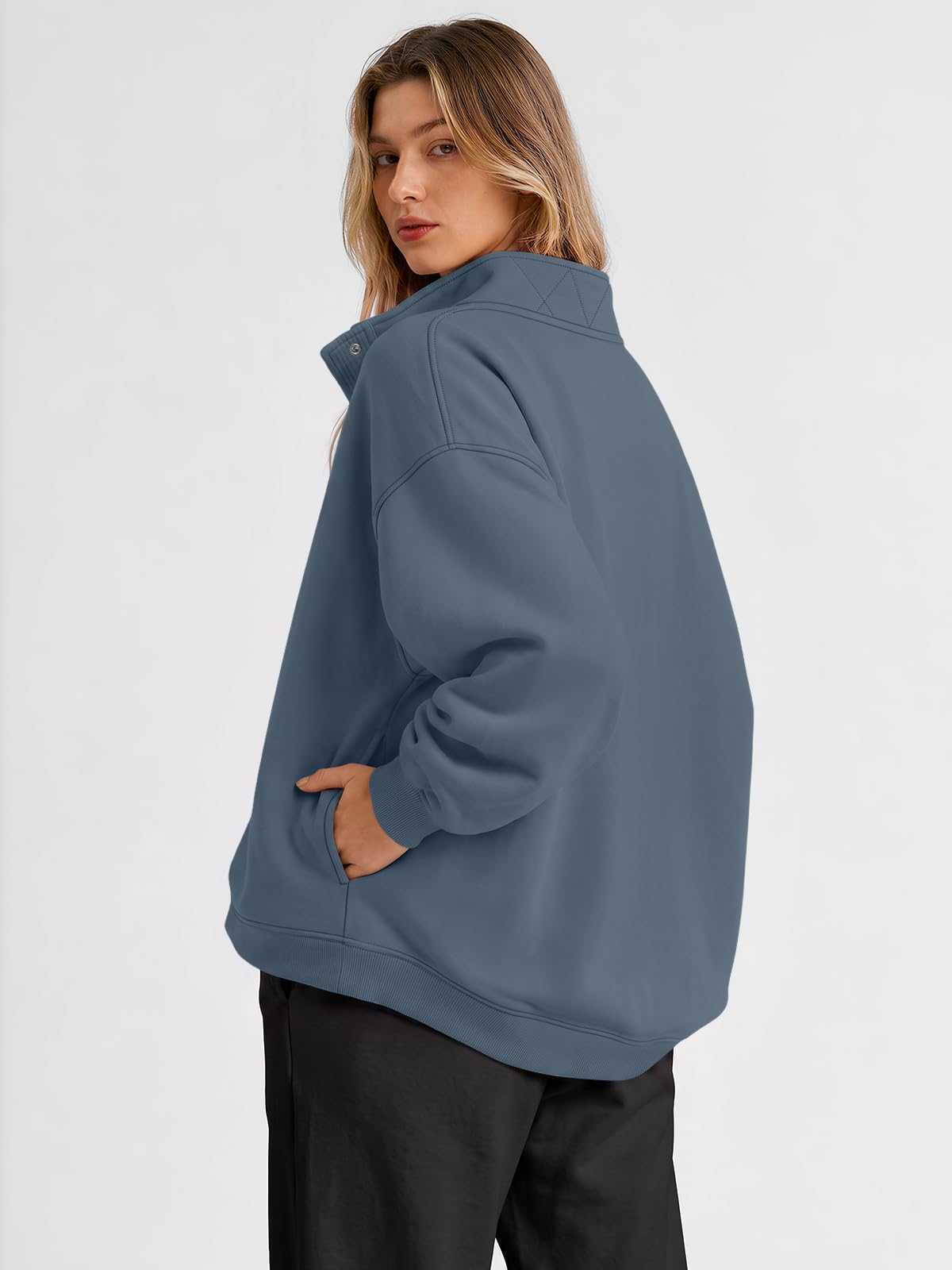 Trendy Queen Womens Oversized Sweatshirts with Snap Button Henley Collar