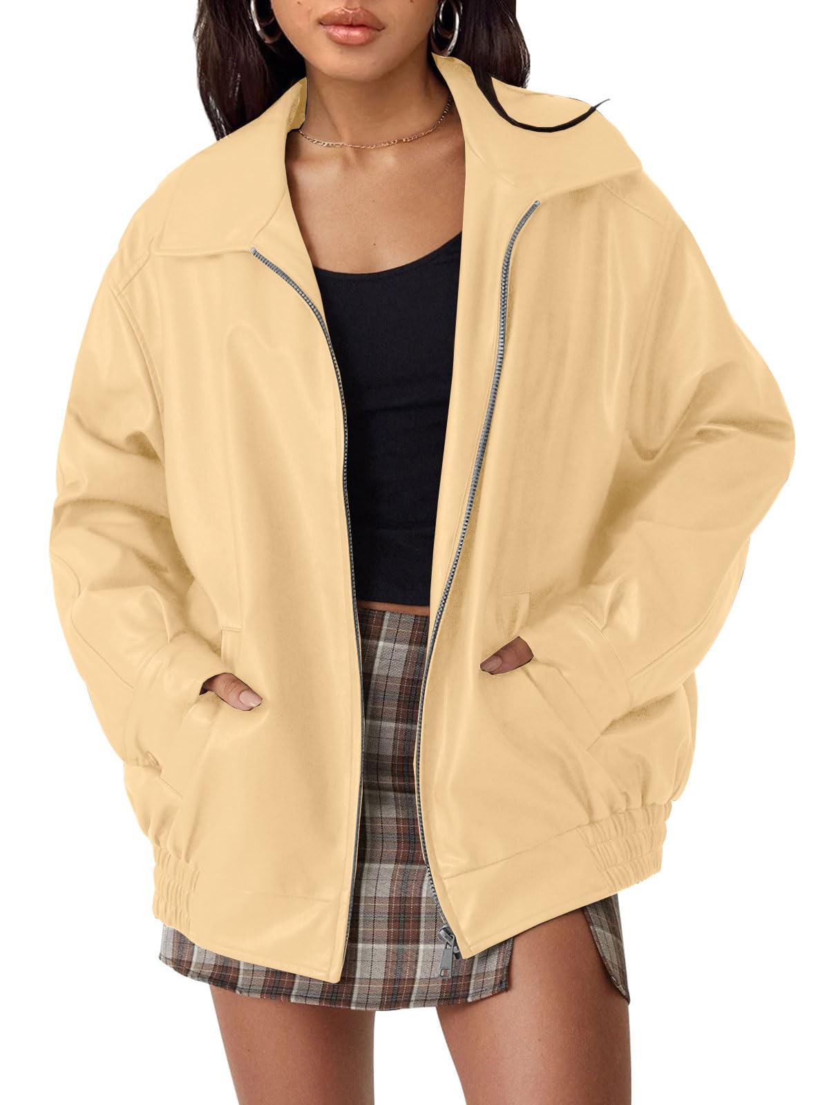 AUTOMET Women's Oversized Faux Leather Jacket