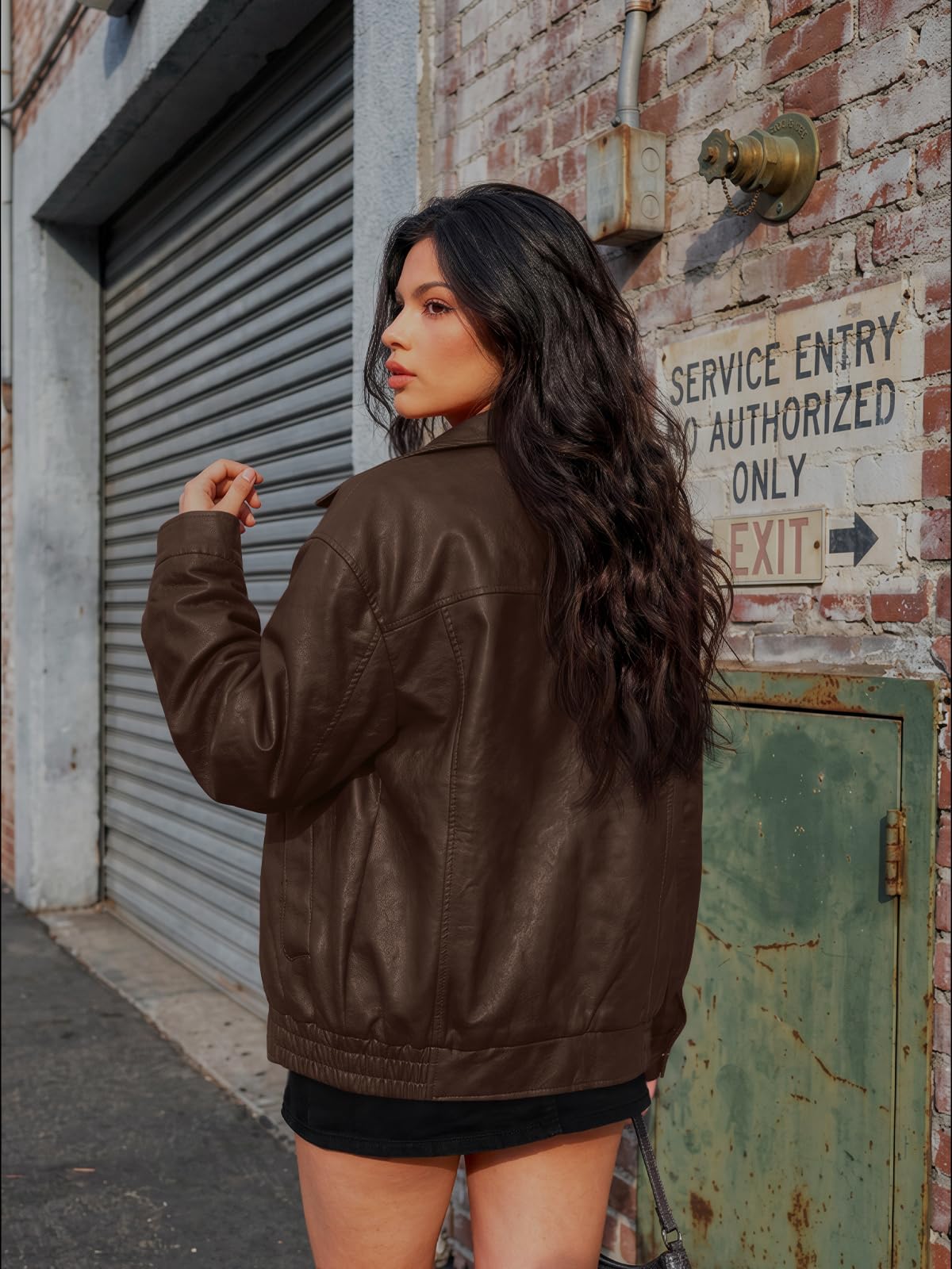 AUTOMET Women's Oversized Faux Leather Jacket