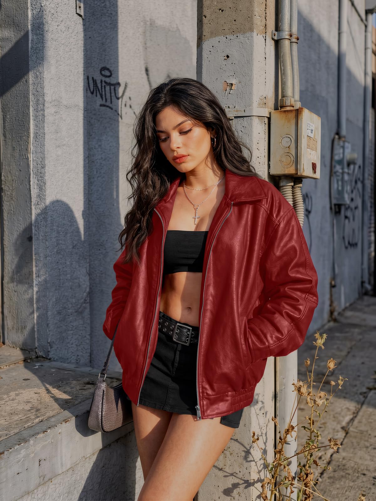 AUTOMET Women's Oversized Faux Leather Jacket