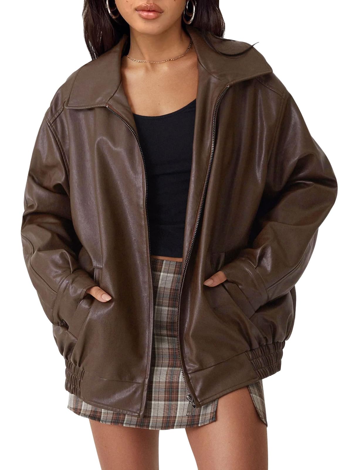 AUTOMET Women's Oversized Faux Leather Jacket