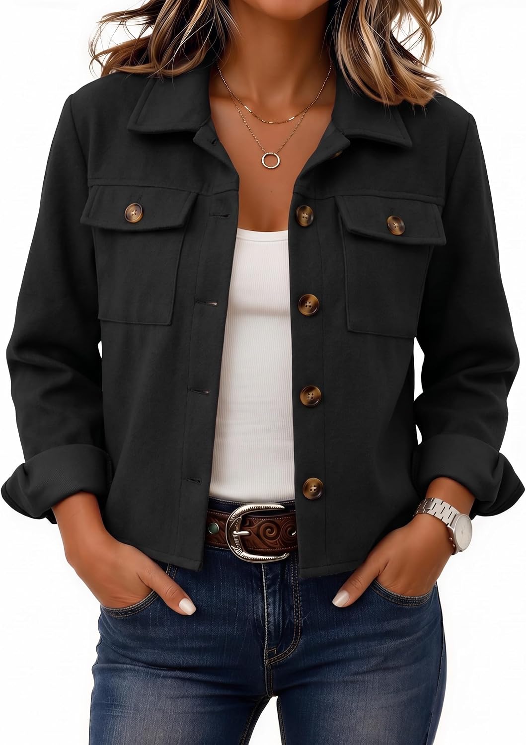 Zeagoo Women's Cropped Plaid Flannel Jacket