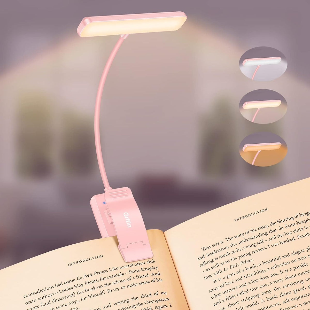 Gritin 19 LED Rechargeable Book Light for Reading in Bed