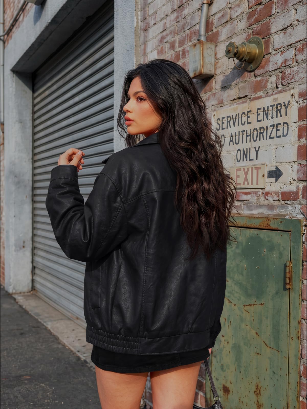 AUTOMET Women's Oversized Faux Leather Jacket