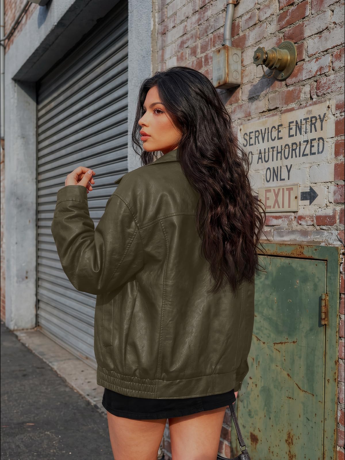 AUTOMET Women's Oversized Faux Leather Jacket