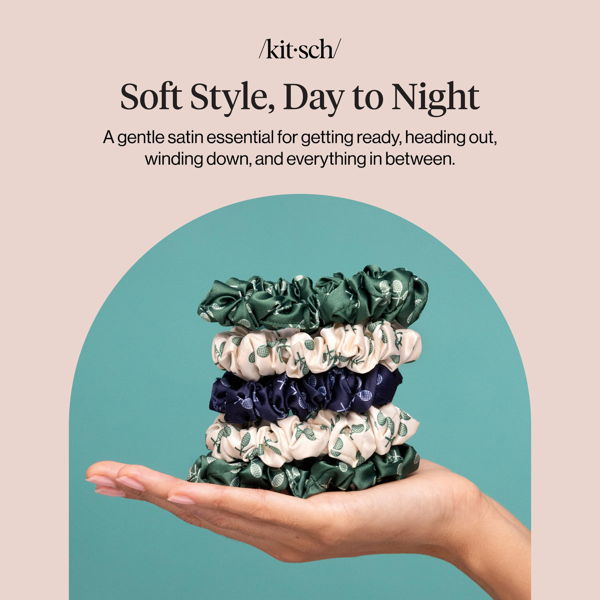 Kitsch Ultra-Petite Satin Scrunchies for Women - Eucalyptus, 6pcs