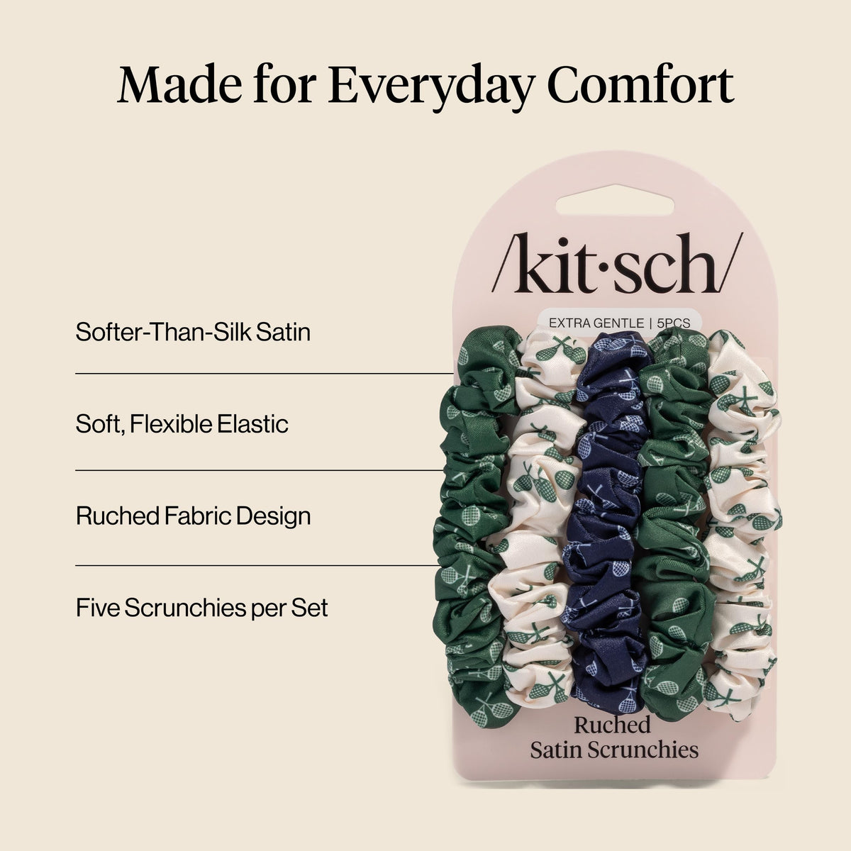Kitsch Ultra-Petite Satin Scrunchies for Women - Eucalyptus, 6pcs