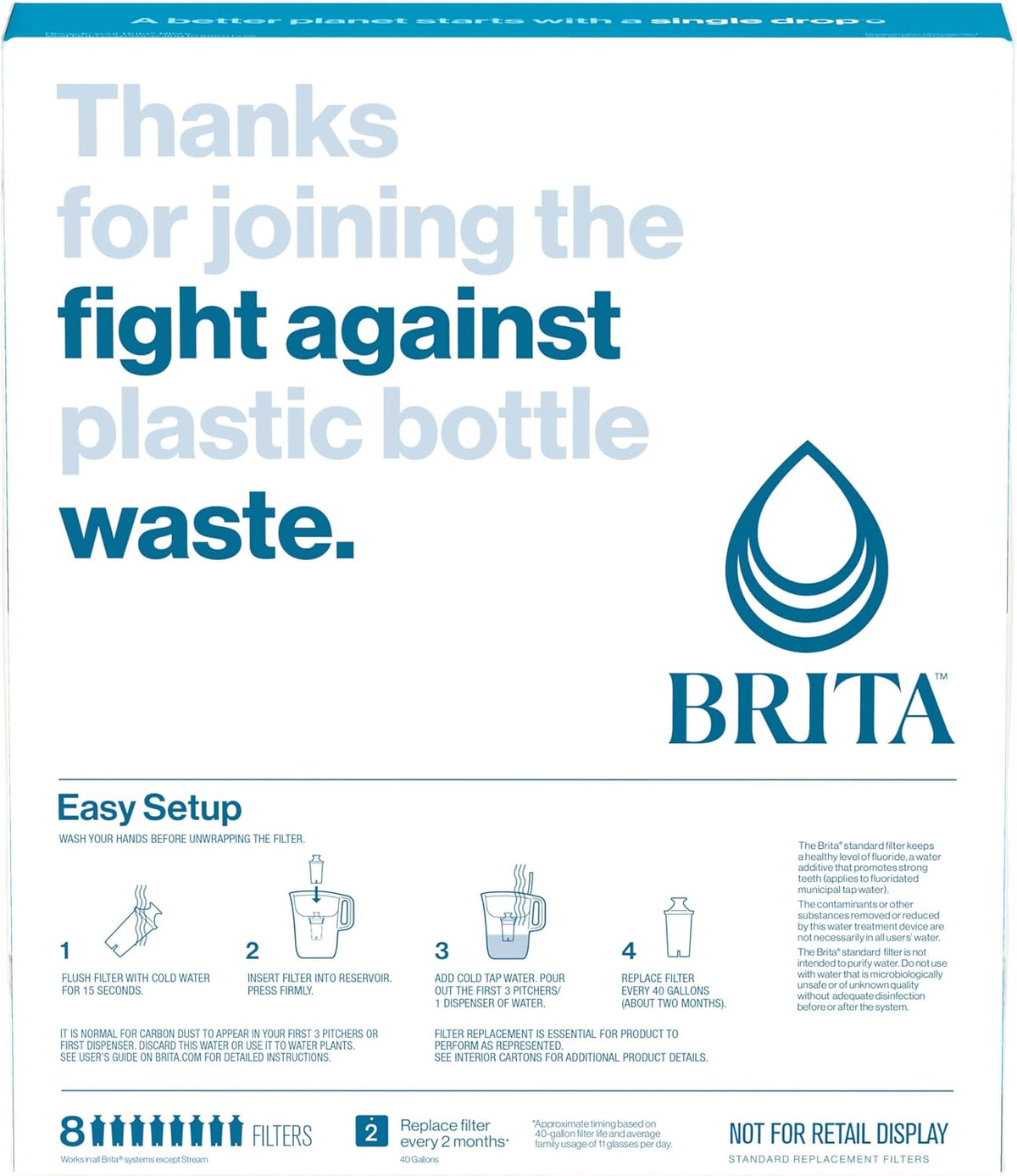 Brita Standard Pitcher and Dispenser Replacement Water Filters, White, 4