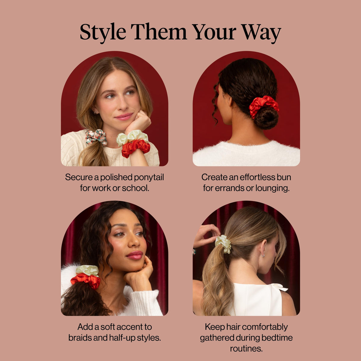 Kitsch Ultra-Petite Satin Scrunchies for Women - Eucalyptus, 6pcs