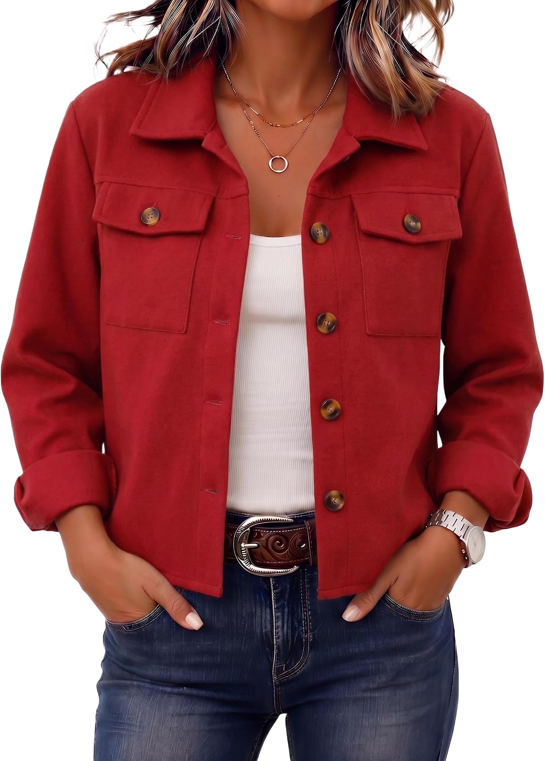 Zeagoo Women's Cropped Plaid Flannel Jacket