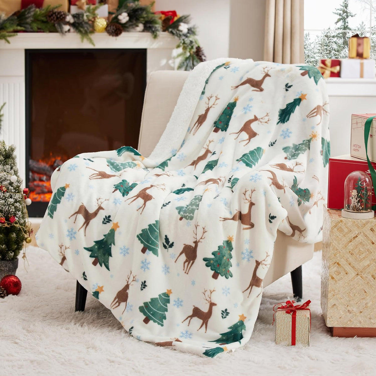 Bedsure Christmas Sherpa Throw Blanket – 50 × 60 in