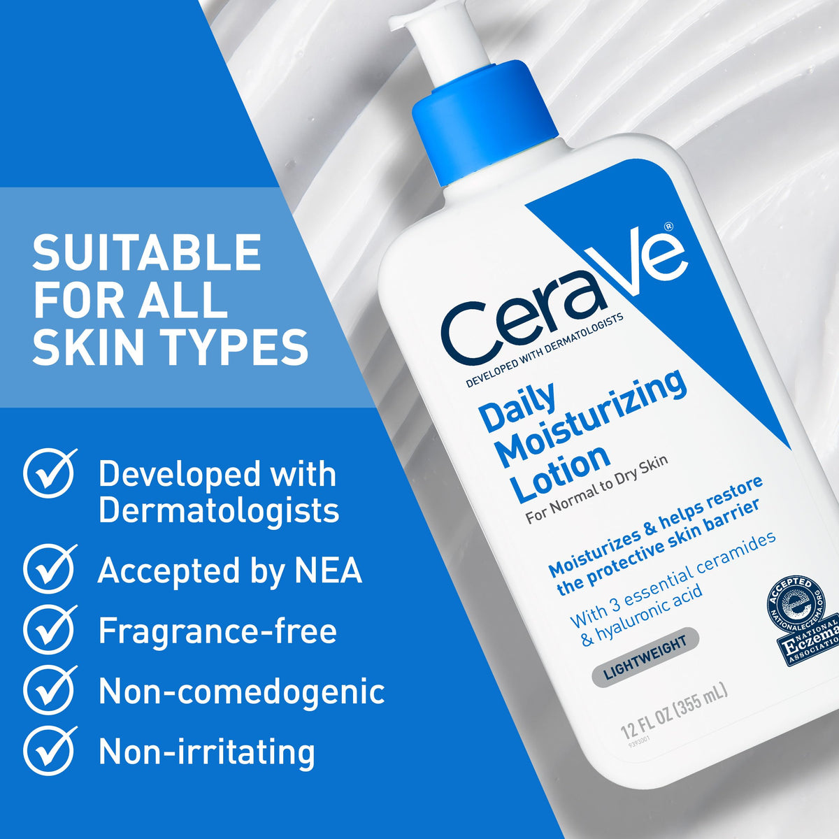 CeraVe Daily Moisturizing Lotion | 8 Ounce | Face & Body Lotion for Dry Skin with Hyaluronic Acid | Fragrance Free
