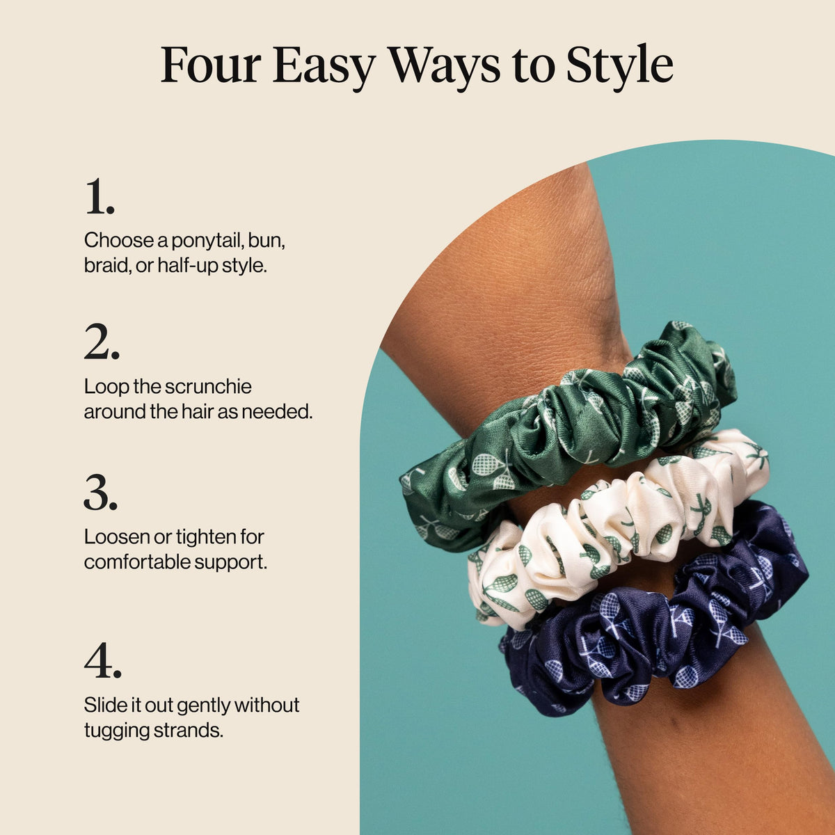 Kitsch Ultra-Petite Satin Scrunchies for Women - Eucalyptus, 6pcs
