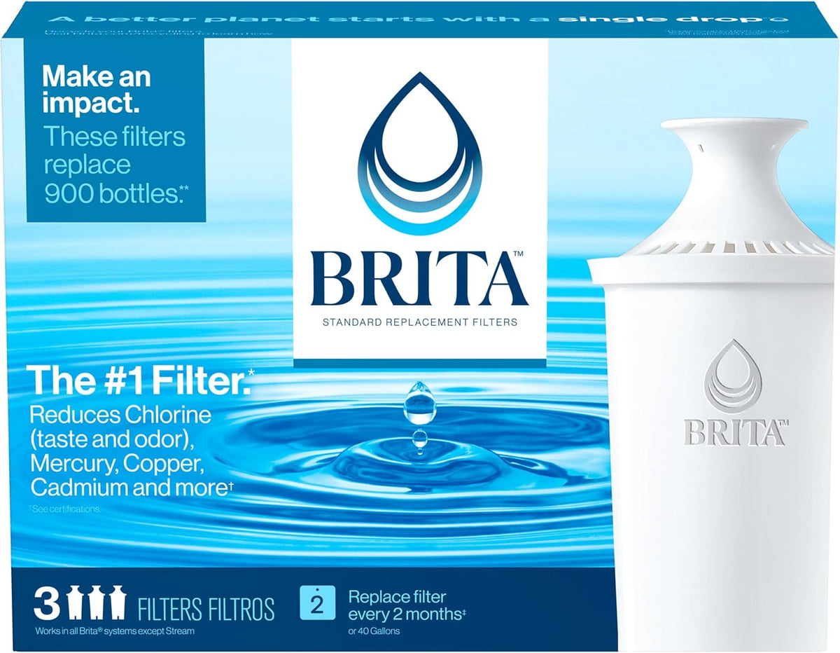 Brita Standard Pitcher and Dispenser Replacement Water Filters, White, 4
