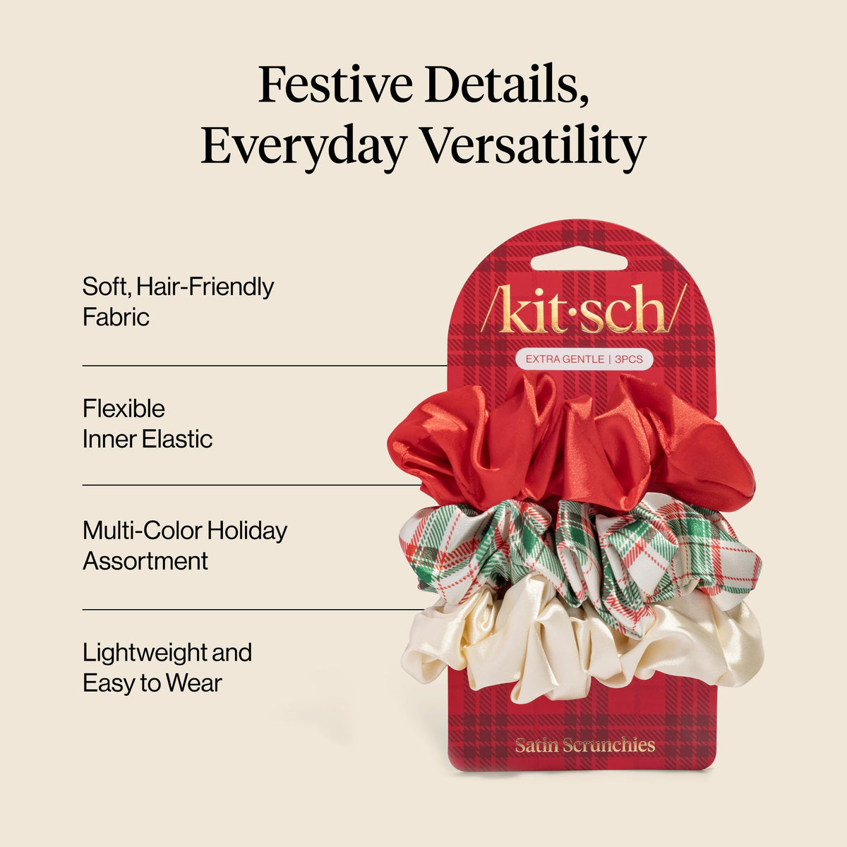 Kitsch Ultra-Petite Satin Scrunchies for Women - Eucalyptus, 6pcs