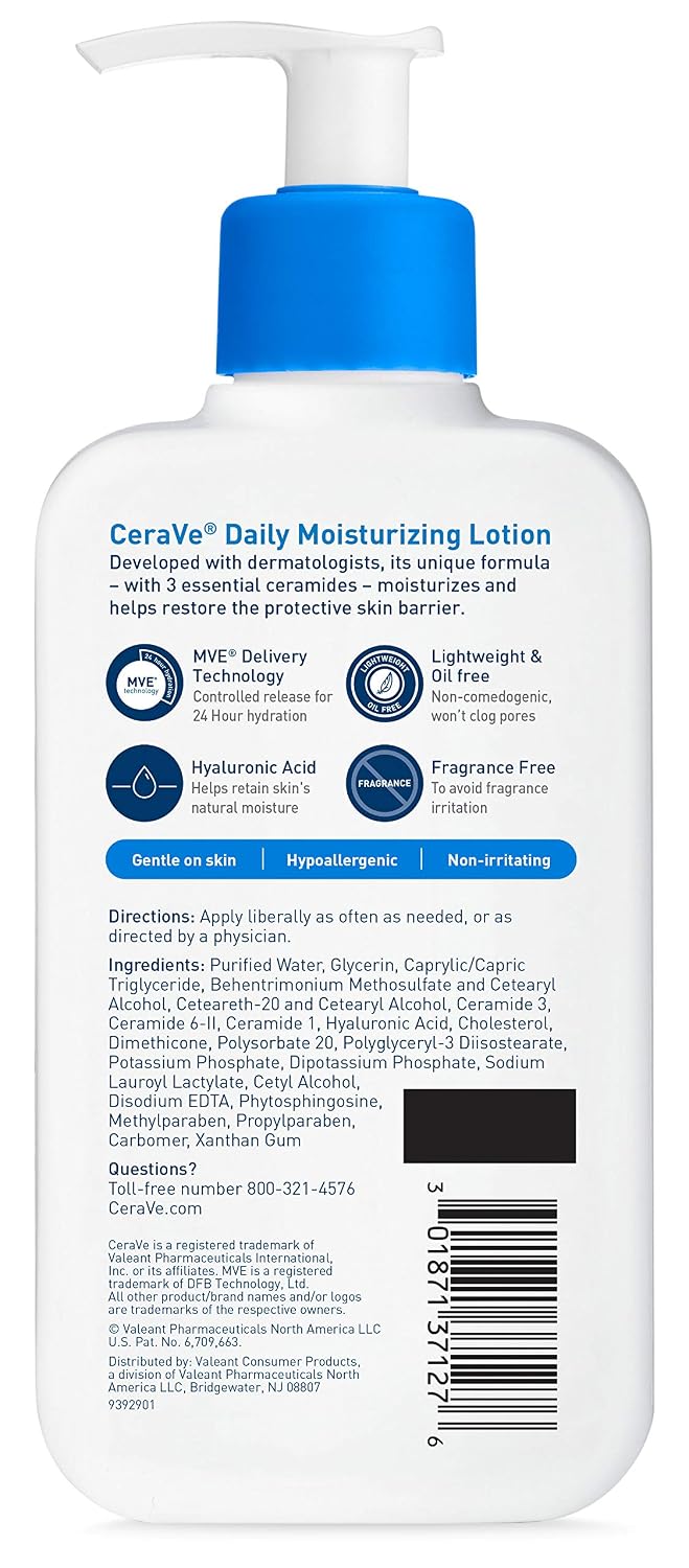 CeraVe Daily Moisturizing Lotion | 8 Ounce | Face & Body Lotion for Dry Skin with Hyaluronic Acid | Fragrance Free