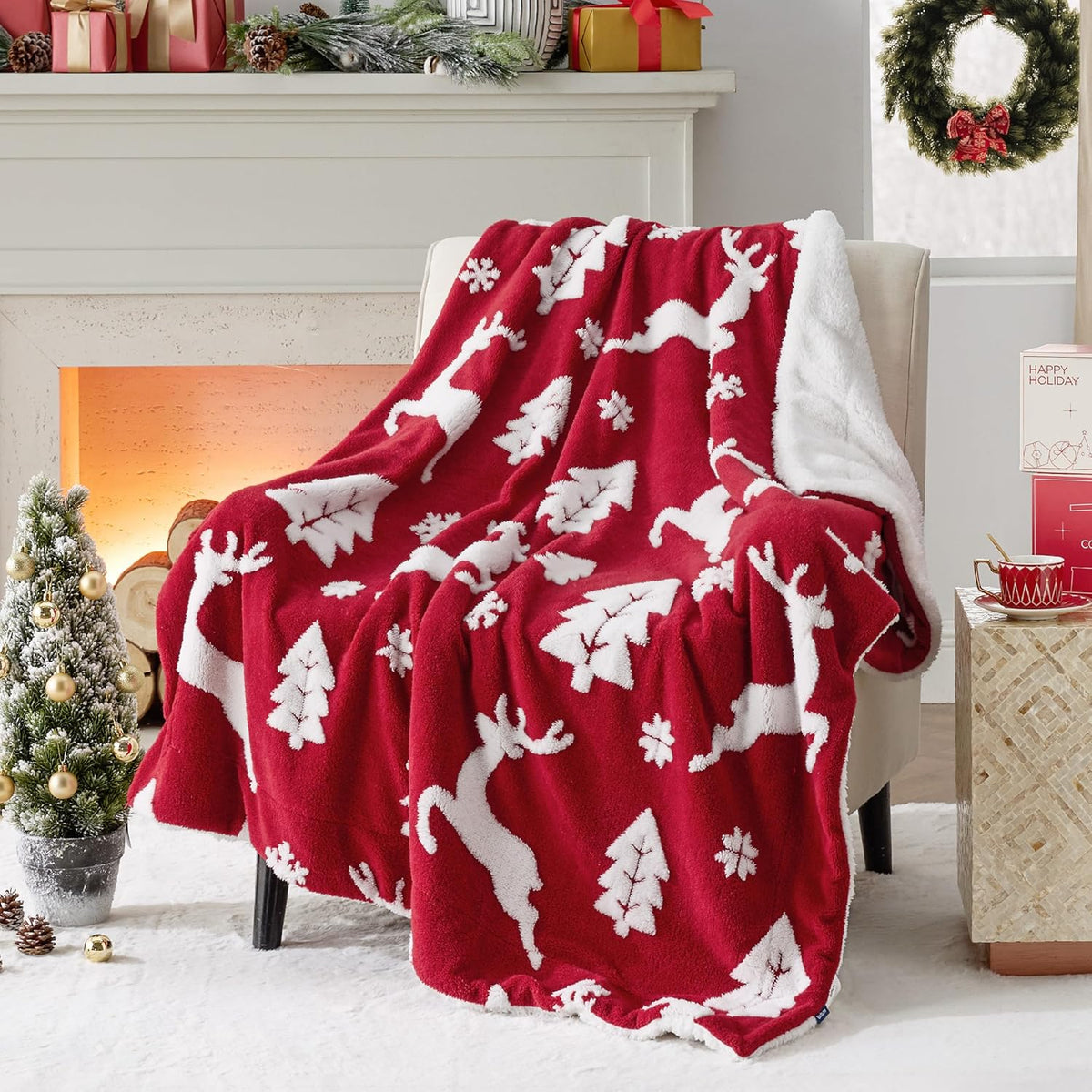 Product photo of bedsure christmas throw blanket for couch - christmas decorations gifts for women, warm sherpa deer throw bl