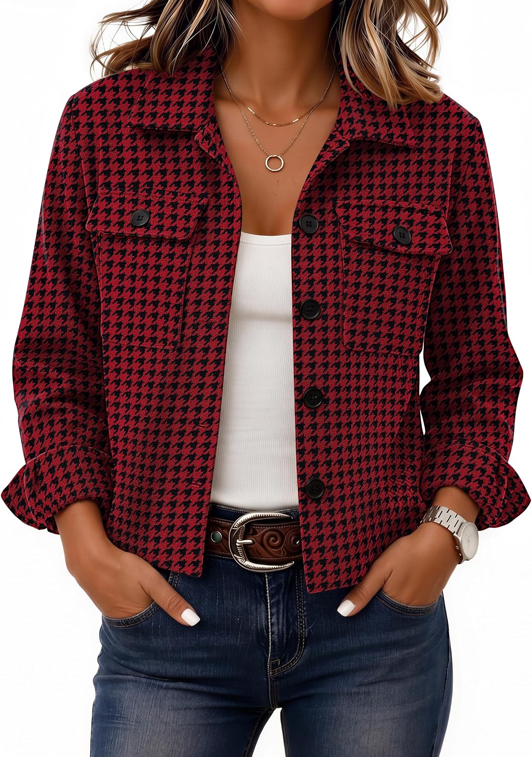 Zeagoo Women's Cropped Plaid Flannel Jacket